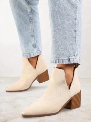 Beżowe Botki Vices na Obcasie z Ozdobnym Wycięciem Annaviel