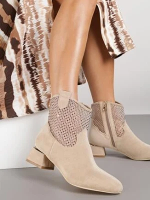 Beżowe Botki Vices na Obcasie z Siateczkową Cholewką Deonelle