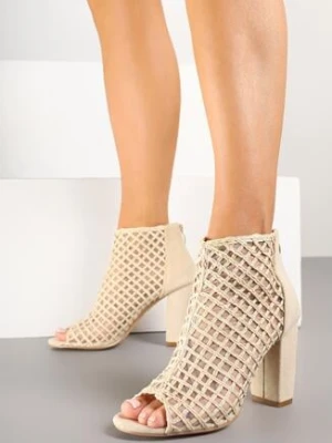 Beżowe Botki Vices na Obcasie z Siateczkową Cholewką Karhiris