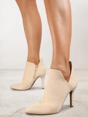 Beżowe Botki Vices na Szpilce Ozdobione Wycięciem Ellianis