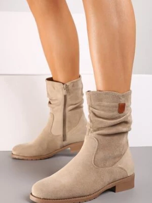 Beżowe Botki z Marszczoną Cholewką z Ekozamszu Merissaua