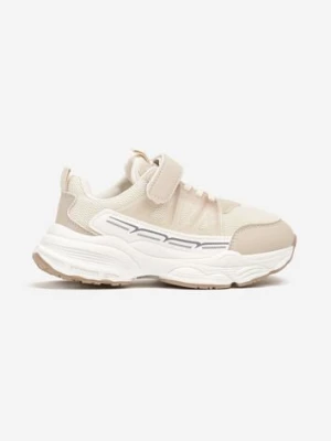 Beżowe Buty Sportowe Sneakersy na Grubej Tłoczonej Podeszwie Zapinane na Rzep Zanovia
