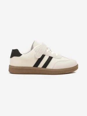 Beżowe Buty Sportowe Sneakersy z Dwoma Paskami i Skórzaną Wkładką Nalimene