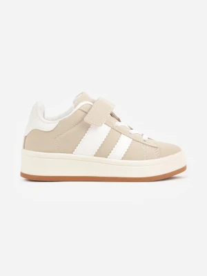 Beżowe Buty Sportowe Sneakersy z Dwoma Paskami z Boku Noam