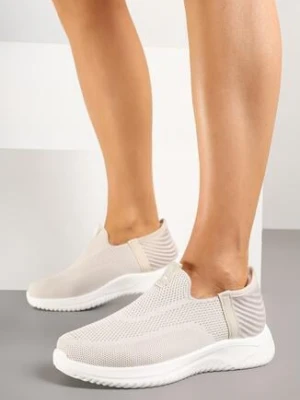 Beżowe Buty Sportowe Sneakersy z Miękką Cholewką pod Kostkę Weamara