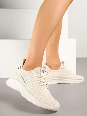 Beżowe Buty Sportowe Sneakersy z Napisami i Tłoczeniem Odalira