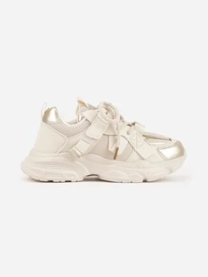 Beżowe Buty Sportowe Sneakersy z Ozdobnymi Taśmami na Rzep i Podeszwą Chunky Sirila clibee
