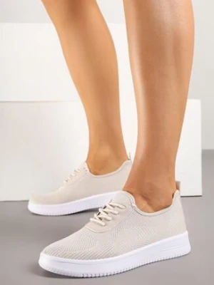 Beżowe Buty Sportowe Sneakersy z Siateczkową Cholewką Eradwena