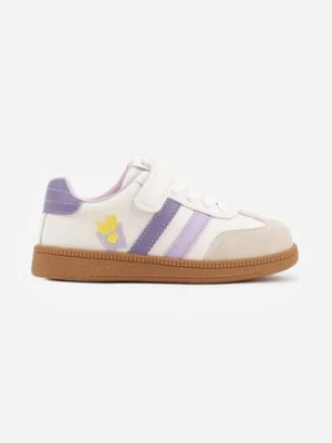 Beżowe Buty Sportowe Sneakersy ze Skórzaną Wkładką i Paskami i Frytkami Petheleia