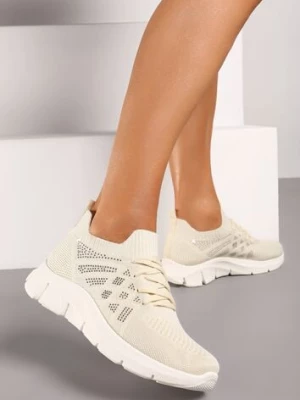 Beżowe Buty Sportowe z Elastyczną Wsuwaną Cholewką i Wkładką ze Skóry Naturalnej Rantia