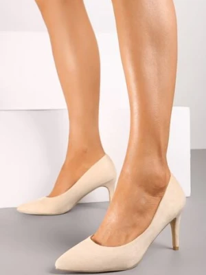 Beżowe Casualowe Czółenka na Szpilce z Wkładką ze Skóry Naturalnej Cleinae