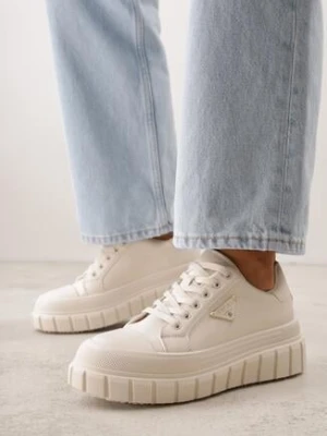 Beżowe Casualowe Sneakersy VICES na Grubej Podeszwie z Tłoczeniami Therelle