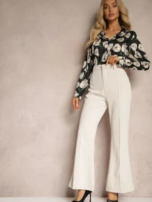 Beżowe Casualowe Spodnie w Stylu Dzwonów High Waist Uinna elsa.m by may