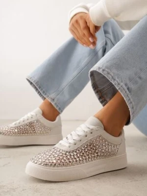 Beżowe Cyrkoniowe Sneakersy na Platformie Lilaela marquiiz