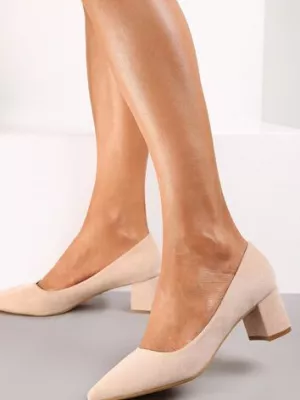 Beżowe Casualowe Czółenka na Słupku Bastien