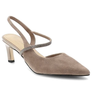 Beżowe czółenka damskie S.Barski, cholewka ze skóry naturalnej z cienkim paskiem z ozdobnymi kryształkami, beżowe, CR61-3048