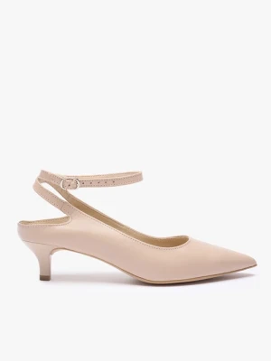 Beżowe czółenka kitten heels ze skóry licowej Ryłko