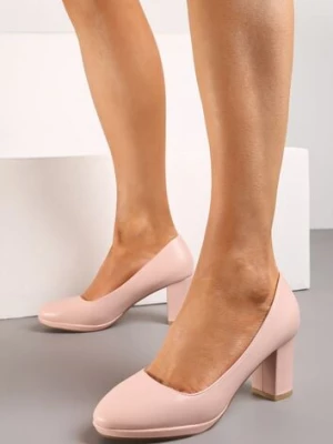 Beżowe Czółenka na Klasycznym Słupku i Niskiej Platformie z Okrągłym Noskiem Borara