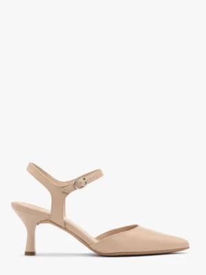 Beżowe czółenka na lakierowanym obcasie Ryłko