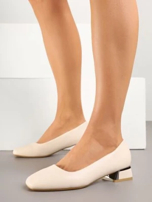 Beżowe Czółenka na Niskim Słupku z Wkładką ze Skóry Naturalnej Niline feisal