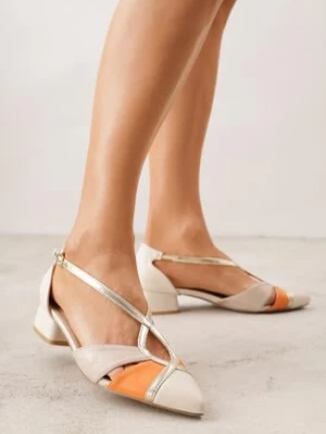 Beżowe Czółenka na Obacasie z Wycięciami i Metalicznymi Paskami Prosilis givana