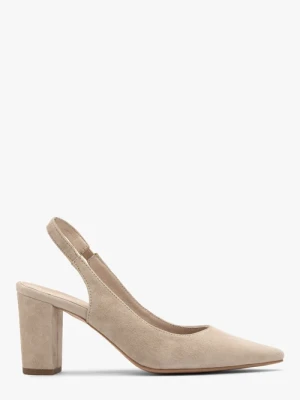 Beżowe czółenka na słupku z otwartą piętą Ryłko