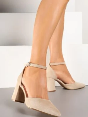 Beżowe Czółenka na Słupku z Wkładką ze Skóry Naturalnej Ulorisa purlina