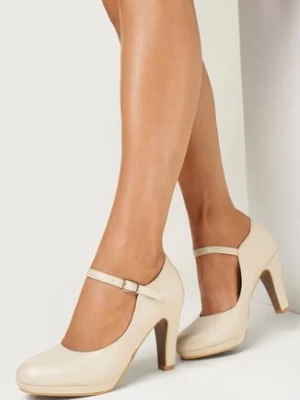 Beżowe Czółenka na Słupku z Zapięciem wokół Kostki Illa