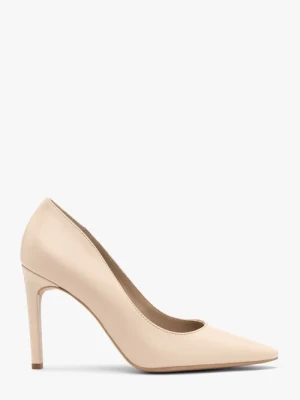 Beżowe czółenka na szpilce z odpinaną kokardą Ryłko