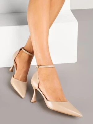 Beżowe Czółenka na Szpilce z Paskiem Wokół Kostki Eleantia
