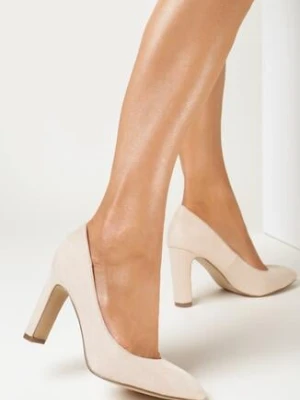 Beżowe Czółenka na Wysokim Cienkim Słupku Lathia