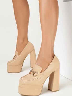 Beżowe Czółenka na Wysokim Słupku i Platformie Leza