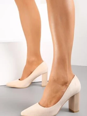 Beżowe Czółenka na Wysokim Słupku ze Skórzaną Wkładką Nisho