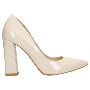 Beżowe lakierowane czółenka damskie na wysokim slupku 35039-34 Wojas