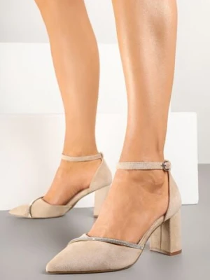 Beżowe Czółenka Ozdobione Cyrkoniami Zapinane przy Kostce Klinoa purlina