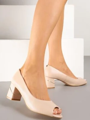 Zdjęcie produktu Beżowe Czółenka Peep Toe z Ozdobnym Słupkiem Talmio