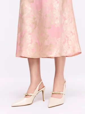 Beżowe czółenka skórzane z ozdobnym paskiem TARANKO