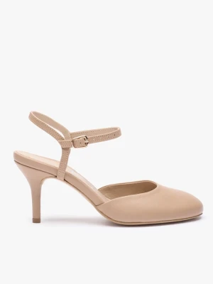 Beżowe czółenka slingback bez pięty ze skóry licowej Ryłko