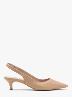 Beżowe czółenka slingback na obcasie typu kaczuszka Ryłko