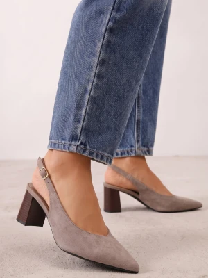 Beżowe Czółenka Slingback o Fakturze Zamszu na Słupkowym Obcasie Facena Joalice Paris