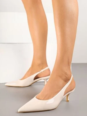 Beżowe Czółenka Slingback Vices z Lakierowanym Połyskiem na Kaczuszce Sonwena