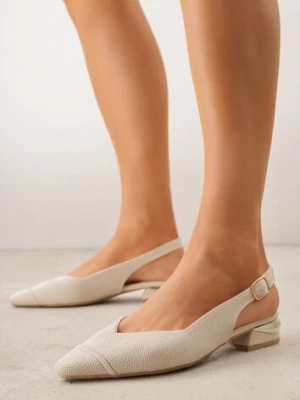 Beżowe Czółenka Slingback VICES z Miękkiej Dzianiny na Niskim Obcasie z Wkładką Soft-Pillow Olitia