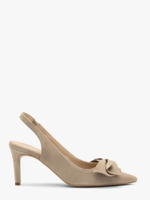 Beżowe czółenka slingback z kokardą Ryłko