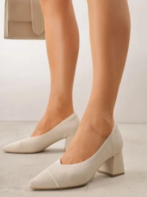 Beżowe Czółenka VICES na Geometrycznym Słupku Daphilane