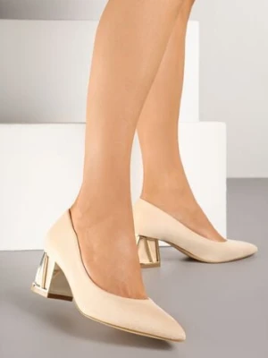 Beżowe Czółenka Vices na Słupku z Metalicznym Detalem i Wkładką ze Skóry Arvisin