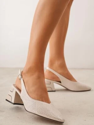 Beżowe Czółenka VICES z Drobną Perforacją na Słupku ze Sprzączką Harellenne