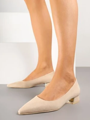 Beżowe Czółenka Vices z Wkładką ze Skóry Naturalnej i Metaliczną Aplikacją Edilania