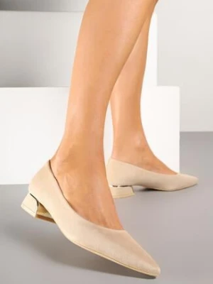 Beżowe Czółenka Vices ze Skórzaną Wkładką i Metaliczną Wstawką Ediniela