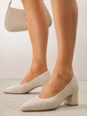 Beżowe Czółenka VICES ze Sportowej Tkaniny na Słupku Waesbella