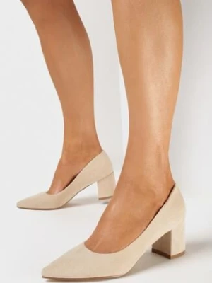 Zdjęcie produktu Beżowe Czółenka z Imitacji Zamszu na Słupku Tarnova